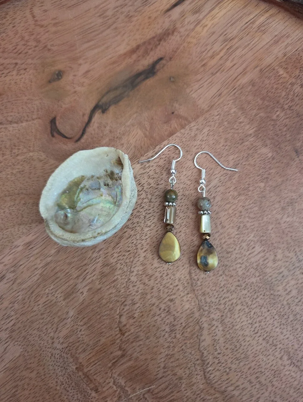 Bohemian Handmade Brown Green Teardrop Dangle Earrings Fairy Whimsical Artsy